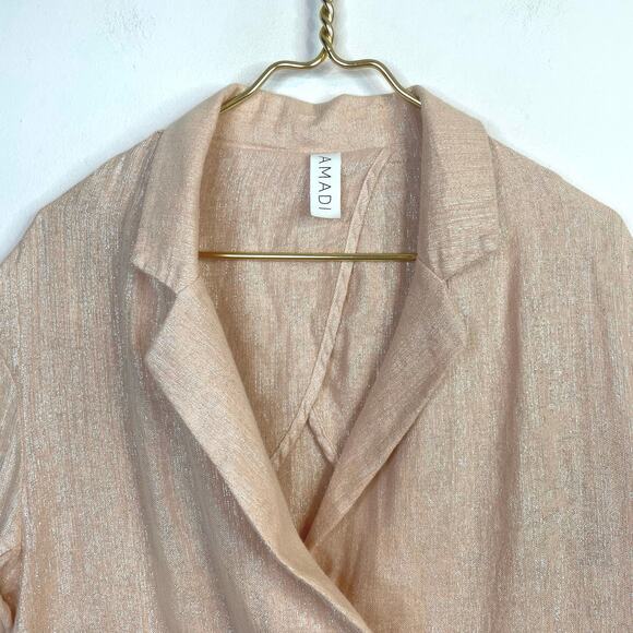 Amadi Kaye Linen Blend Metallic Oversized Unstructured Blazer Jacket Anthro XS - Picture 4 of 15